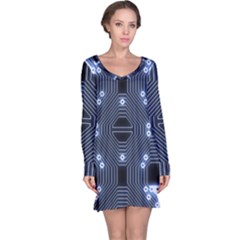 A Completely Seamless Tile Able Techy Circuit Background Long Sleeve Nightdress by Simbadda