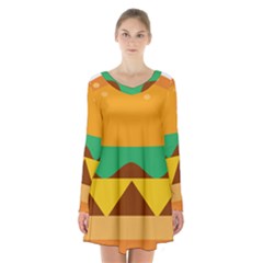 Hamburger Bread Food Cheese Long Sleeve Velvet V-neck Dress by Simbadda