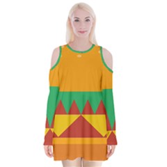 Burger Bread Food Cheese Vegetable Velvet Long Sleeve Shoulder Cutout Dress by Simbadda