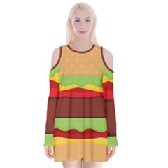 Vector Burger Time Background Velvet Long Sleeve Shoulder Cutout Dress by Simbadda