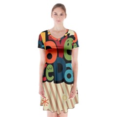 Have A Nice Happiness Happy Day Short Sleeve V-neck Flare Dress by Simbadda