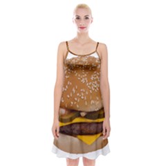 Cheeseburger On Sesame Seed Bun Spaghetti Strap Velvet Dress by Simbadda