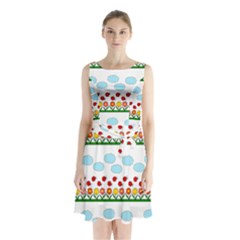 Ladybugs And Flowers Sleeveless Chiffon Waist Tie Dress by Valentinaart