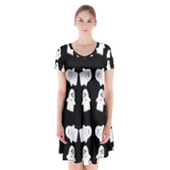 Cute Ghost Pattern Short Sleeve V-neck Flare Dress by Simbadda