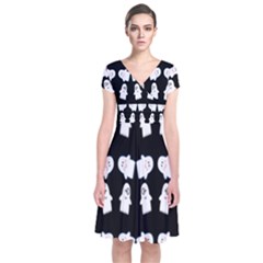 Cute Ghost Pattern Short Sleeve Front Wrap Dress by Simbadda