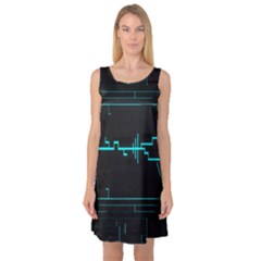 Blue Aqua Digital Art Circuitry Gray Black Artwork Abstract Geometry Sleeveless Satin Nightdress by Simbadda