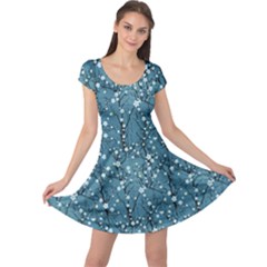 Blue Water With Pattern Tree Japanese Cherry Blossom Cap Sleeve Dress by CoolDesigns