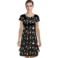 Black White Cats On Black Pattern For Your Design Cap Sleeve Nightdress by CoolDesigns