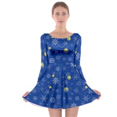 Blue Snowy Long Sleeve Skater Dress by CoolDesigns