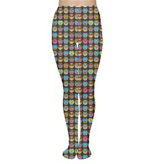 Colorful Pattern With Bright Colored Owl On A Black Women s Tights by CoolDesigns