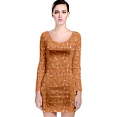 Orange Pattern With Dog Paw Print Bone And Hearts Orange Long Sleeve Bodycon Dress by CoolDesigns