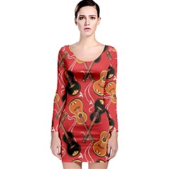 Colorful Pattern With Guitars Long Sleeve Bodycon Dress by CoolDesigns