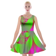 Green And Pink Fractal Velvet Skater Dress by Simbadda