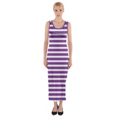 Horizontal Stripes Purple Fitted Maxi Dress by Mariart