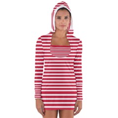 Horizontal Stripes Red Women s Long Sleeve Hooded T-shirt by Mariart