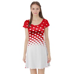 Polka Dot Circle Hole Red White Short Sleeve Skater Dress by Mariart