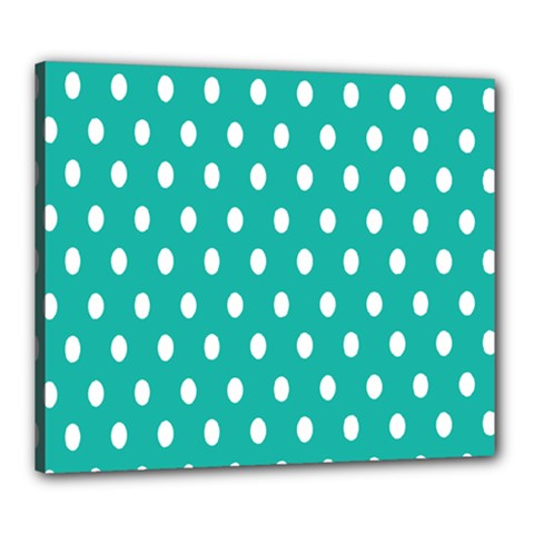 Polka Dots White Blue Canvas 24  X 20  by Mariart