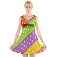 Colorful Easter Ribbon Background V-neck Sleeveless Skater Dress by Simbadda