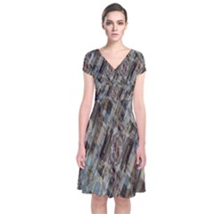 Abstract Chinese Background Created From Building Kaleidoscope Short Sleeve Front Wrap Dress by Simbadda