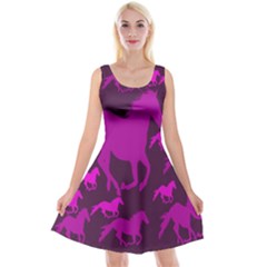 Pink Horses Horse Animals Pattern Colorful Colors Reversible Velvet Sleeveless Dress by Simbadda