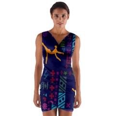 A Colorful Modern Illustration For Lovers Wrap Front Bodycon Dress by Simbadda