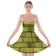 Modern Green Bricks Background Image Strapless Bra Top Dress by Simbadda