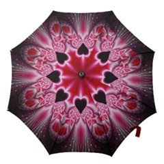 Illuminated Red Hear Red Heart Background With Light Effects Hook Handle Umbrellas (small) by Simbadda