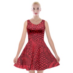 Deep Red Background Abstract Velvet Skater Dress by Simbadda