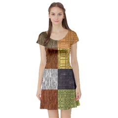 Blocky Filters Yellow Brown Purple Red Grey Color Rainbow Short Sleeve Skater Dress by Mariart