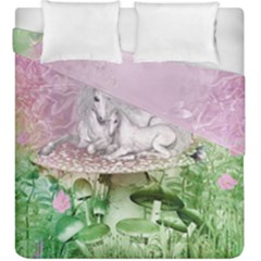 Wonderful Unicorn With Foal On A Mushroom Duvet Cover Double Side (king Size) by FantasyWorld7