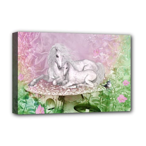 Wonderful Unicorn With Foal On A Mushroom Deluxe Canvas 18  X 12   by FantasyWorld7