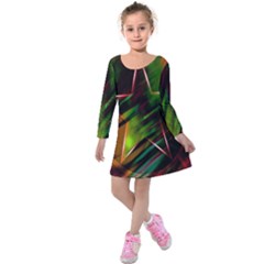 Colorful Background Star Kids  Long Sleeve Velvet Dress by Simbadda