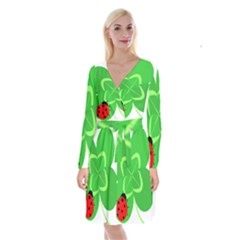 Insect Flower Floral Animals Green Red Line Long Sleeve Velvet Front Wrap Dress by Mariart