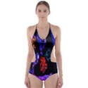 Grunge Abstract In Black Grunge Effect Layered Images Of Texture And Pattern In Pink Black Blue Red Cut-Out One Piece Swimsuit View1