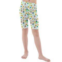 Football Kids Children Pattern Kids  Mid Length Swim Shorts by Nexatart