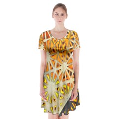 Abstract Starburst Background Wallpaper Of Metal Starburst Decoration With Orange And Yellow Back Short Sleeve V-neck Flare Dress by Nexatart