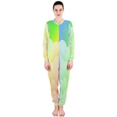 Cloud Blue Sky Rainbow Pink Yellow Green Red White Wave Onepiece Jumpsuit (ladies)  by Mariart