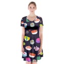 Japanese Food Sushi Fish Short Sleeve V-neck Flare Dress View1