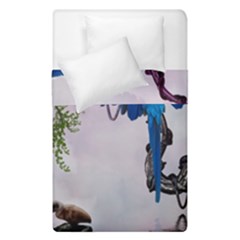 Wonderful Blue Parrot In A Fantasy World Duvet Cover Double Side (single Size) by FantasyWorld7