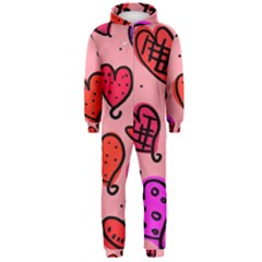 Valentine Wallpaper Whimsical Cartoon Pink Love Heart Wallpaper Design Hooded Jumpsuit (men)  by Nexatart