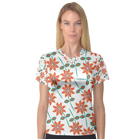 Floral Seamless Pattern Vector Women s V-neck Sport Mesh Tee by Nexatart