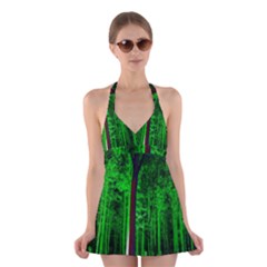 Spooky Forest With Illuminated Trees Halter Swimsuit Dress by Nexatart