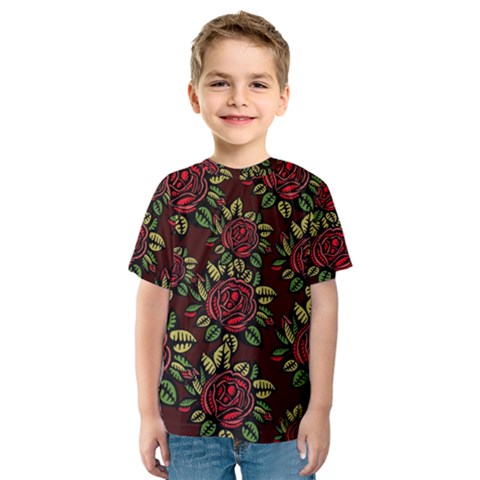 A Red Rose Tiling Pattern Kids  Sport Mesh Tee by Nexatart