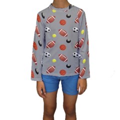 Balltiled Grey Ball Tennis Football Basketball Billiards Kids  Long Sleeve Swimwear by Mariart