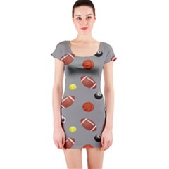 Balltiled Grey Ball Tennis Football Basketball Billiards Short Sleeve Bodycon Dress by Mariart