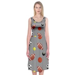 Balltiled Grey Ball Tennis Football Basketball Billiards Midi Sleeveless Dress by Mariart