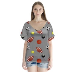 Balltiled Grey Ball Tennis Football Basketball Billiards Flutter Sleeve Top by Mariart