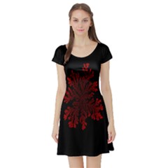 Dendron Diffusion Aggregation Flower Floral Leaf Red Black Short Sleeve Skater Dress by Mariart