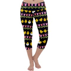 Easter - Chick And Tulips Capri Yoga Leggings by Valentinaart