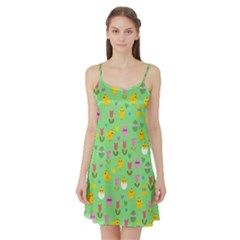 Easter - Chick And Tulips Satin Night Slip by Valentinaart